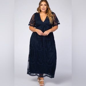 Plus ✨ Blue Lace Maternity Maxi Dress Pinkblush Size 2X